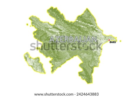 Azerbaijan map, green color, white background with text Azerbaijan in English and in Georgian, Baku Royalty-Free Stock Photo #2424643883