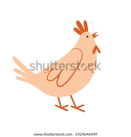 Minimal illustration of hen. Flat design. Cute clip art with farm animal. For Easter card, banner, sticker.