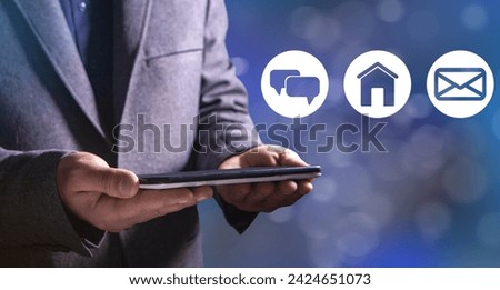 Businessman and horse at home, letters and messages