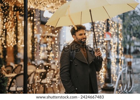 A businessman in the city discussing project details and negotiating a deal, focusing on market expansion and profit growth. Royalty-Free Stock Photo #2424667483