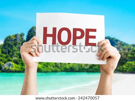 Hope card with a beach on background