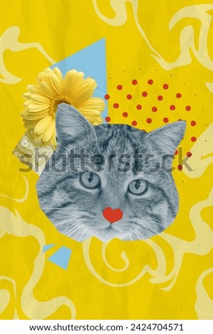Cat Art Postet. Retro Colors. Creative Artwork. Yellow Texture Background. Image Illustration.
