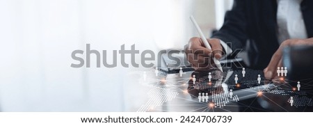 CRM. Customer relationship management concept, Businessman using digital tablet with customer network technology. customer service. Human resources HR management and recruitment, outsourcing Royalty-Free Stock Photo #2424706739