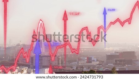 Image of data processing over cityscape. Global business and digital interface concept digitally generated image.