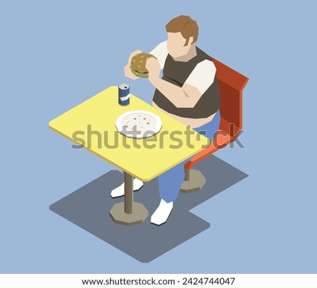 illustration of a fat man sits on a chair and holds food with a simple and elegant design concept  