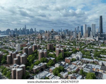 Aerial view of the downtown Brooklyn skyline in New York City.