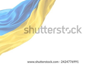 On a white  background 21:9 Ukrainian flag. Banner for website, desktop, wallpaper, copy space for  text and advertising, blank, empty, white, free space