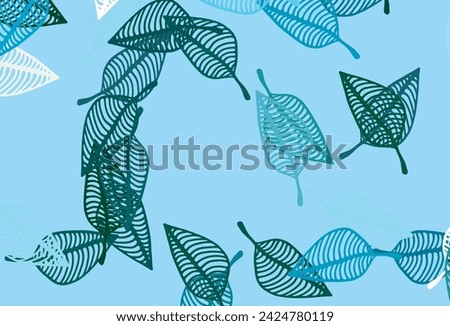 Light Blue, Green vector sketch texture. Abstract leaves with gradient on simple background. Pattern for coloring books and pages for kids.