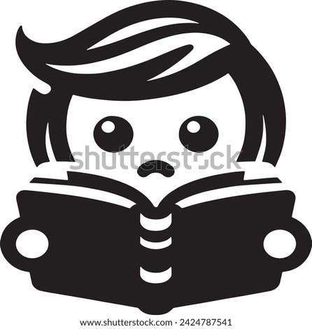 This vector captures the delightful moment of a child deeply engrossed in reading a book. 