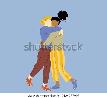 illustration of two women hugging with simple design