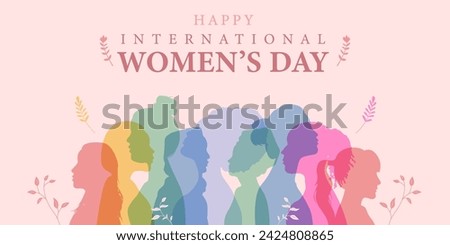 happy international womens day banner design Women of different ethnicities standing together Royalty-Free Stock Photo #2424808865