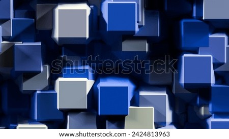 Abstract geometric background with blue and white 3D cubes. Modern abstract pattern with 3D render.