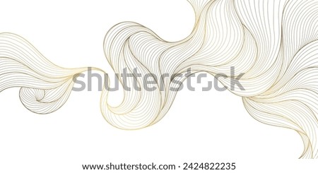 Vector line gold background, luxury design texture. Flow elegant curve graphic. River, ocean dynamic banner. Royalty-Free Stock Photo #2424822235