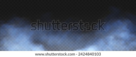 Fog or smoke, white and blue smog clouds on floor, isolated transparent special effect. Vector illustration, morning fog over land or water surface, magic haze.
