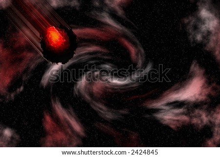 Bright digital space background with asteroid. Great render for scientific projects .