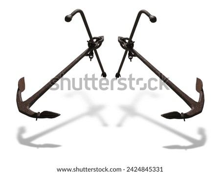Old rusty iron anchor isolated on white background