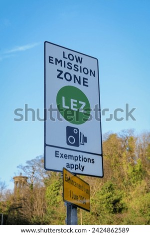 Photo of the road sign for the Low Emission Zone with copy space Royalty-Free Stock Photo #2424862589