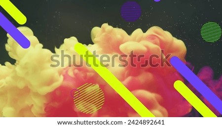 Image of moving shapes and clouds on black background. Social media, abstract and background design concept digitally generated image.