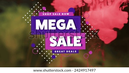 Image of mega sale text over pink liquid on black background. Shopping, communication and background design concept digitally generated image.
