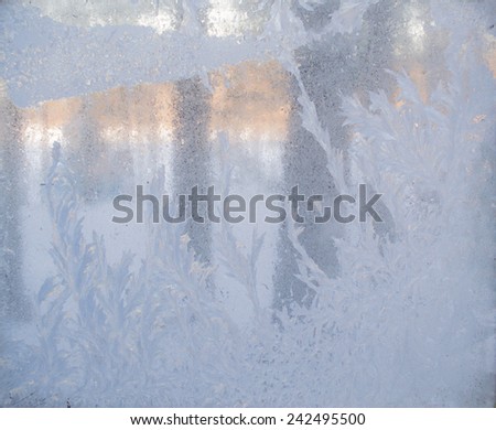 Winter natural background, texture. Beautiful patterns on the Windows