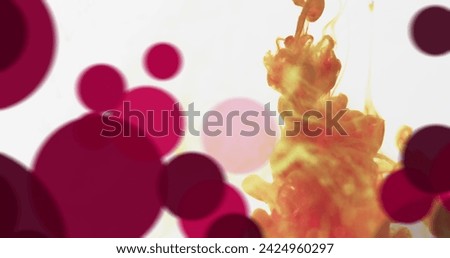 Image of shapes and spots moving on white background. Social media, abstract and background design concept digitally generated image.