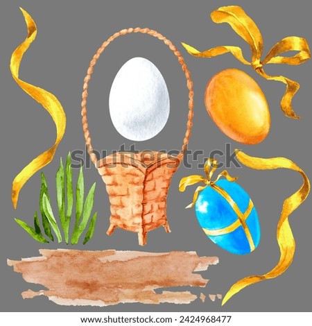 Watercolor set of hand drawn elements for Easter theme Decoration with Eggs