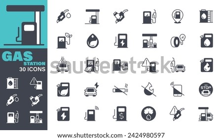 Gas Station Icons set. Solid icon collection. Vector graphic elements, Icon Symbol, Business, Gasoline, Gas, Car, Fossil Fuel, Fuel Pump
