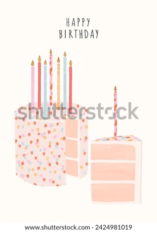 Beautiful hand drawn birthday party clip art stock illustration. Cake with candles.