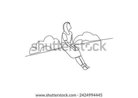 One continuous line drawing of People walking, playing, riding bicycle at city park. Activities outdoors concept. Doodle vector illustration in simple linear style.