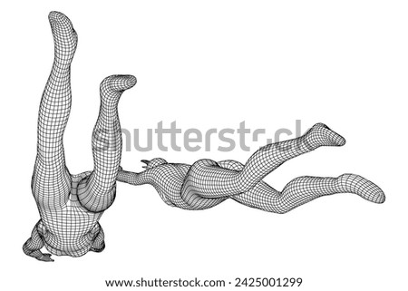 Woman human body jumping diving. Human anatomy action pose. Wireframe low poly mesh vector illustration