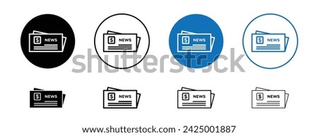 Financial News Line Icon Set. Breaking news Updates symbol in black and blue color.
