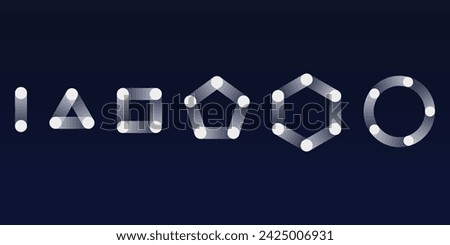 Dot to dot shapes logo design. Line, Triangle, Square, Pentagon, Hexagon, Circle with dot to dot connected. vector high quality Royalty-Free Stock Photo #2425006931