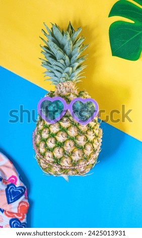 Pineapple summer vacation blue and yellow sunglasses beach vibes