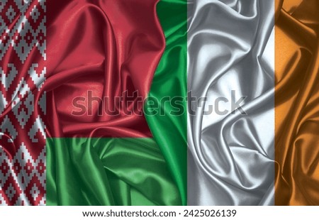 Belarus and Ireland two folded silk flags together