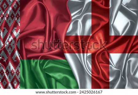 Belarus and England two folded silk flags together