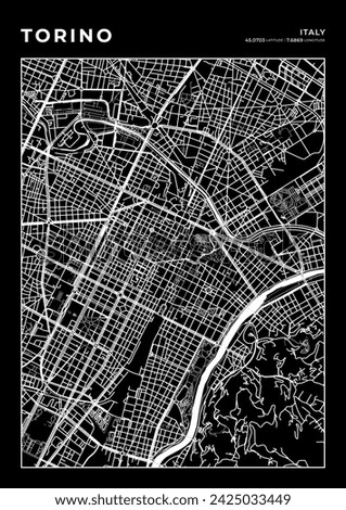 Torino City Map, Cartography Map, Street Layout Map Royalty-Free Stock Photo #2425033449