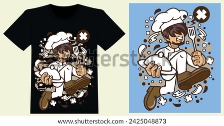 Cartoon Chef Running Versatile Vector Design for T-Shirts, Mockups, Clip Art, Stickers, Logos, and Mascots