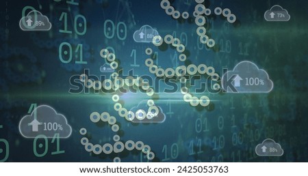 Image of medical data processing over dark background. Global medicine, technology, data processing and digital interface concept digitally generated image.