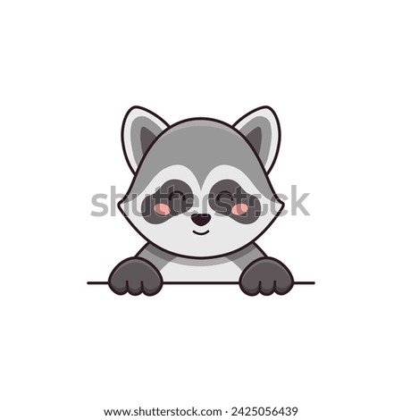 Cute little relax raccoon in cartoon style. Vector flat illustration