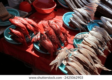 Fish market in Busan, South Korea. Red seabream also known as Japanese sea bream or madai at Jagalchi Fish Market. Royalty-Free Stock Photo #2425062903