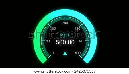 Image of green speedometer over black background. Internet speed, transfer, communication and technology concept digitally generated image.