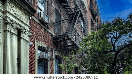 Apartment block with emergency stairs typical of the orthodox Jewish neighborhood of Williamsburg, in Brooklyn where there is a large Jewish community in New York City (USA).