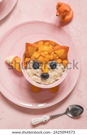 Cute Funny Fox Face Breakfast For Kids Oatmeal Porridge