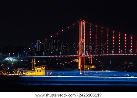 Photo of Ortakoy Mosque and the Bosphorus. View of Istanbul on a beautiful cloudy evening with Ortakoy Mosque, Bosphorus Bridge.