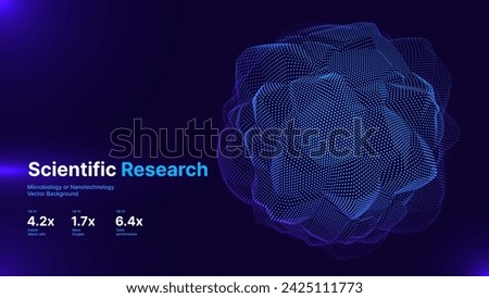 Scientific Medical Research Background. Abstract Science Blue Cells Backdrop with Depth of Field Blur Particles Effect. Futuristic Plant Microbiology. Blue Virus Cells Vector Illustration. Royalty-Free Stock Photo #2425111773