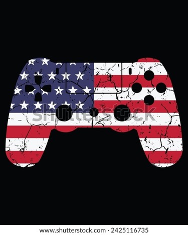 Design Asset Description: 4th of July Video Game Gamer with USA Flag - T-Shirt, Mockup, Clip Art, Sticker, Logo, and Mascot