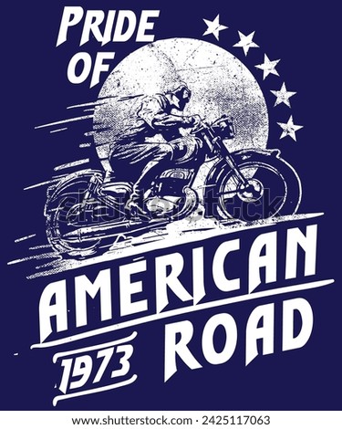 Classic Motorcycle Vector Logo and Pride of American 1973 Road Quote Design Asset Suitable for T-Shirt, Mockup, Clip Art, Sticker, Logo, and Mascot Design