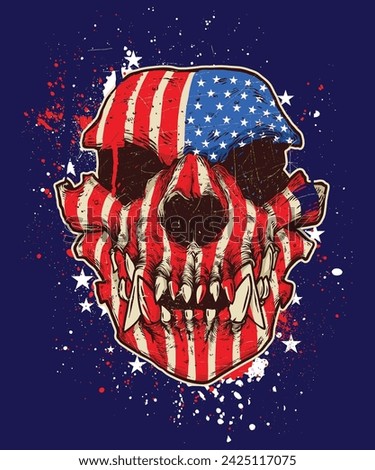 Skull Head with American Flag Vector Logo Design Asset Suitable for T-Shirt, Mockup, Clip Art, Sticker, Logo, and Mascot Design
