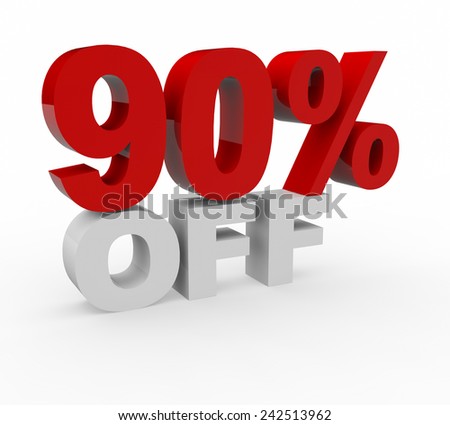 3d render 90 percent off on a white background. 