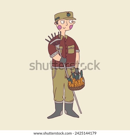 Farmer character illustrations for kids. Farmer family, hand drawing, cute, funny